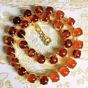 Natural Hessonite Garnet Necklace & Earrings in 14K Gold Plated or Silver Plated